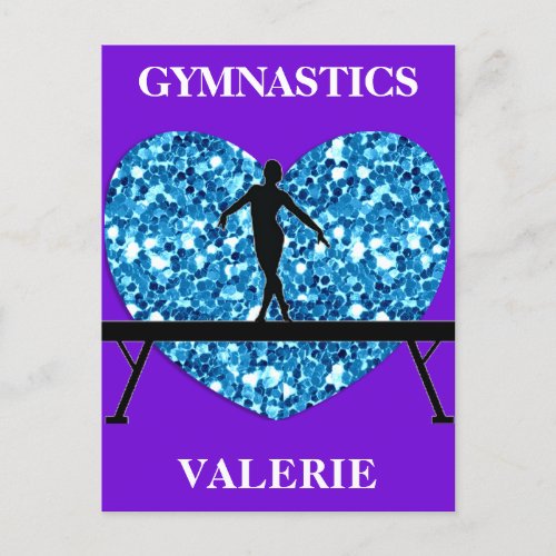Gymnastics Balance Beam Purple Teal Postcard