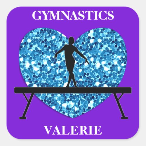 Gymnastics Balance Beam Purple Teal Square Sticker