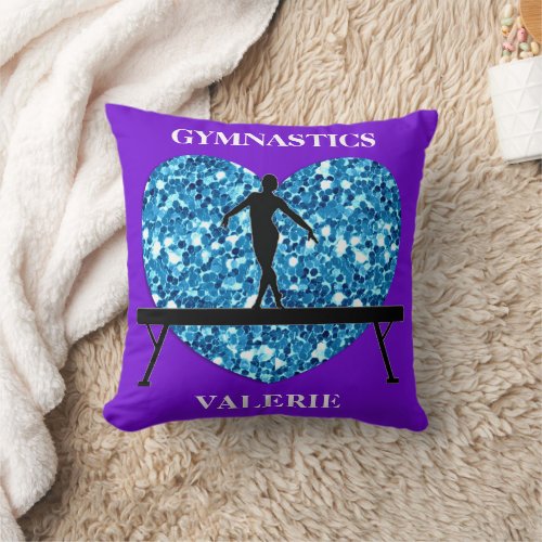 Gymnastics Balance Beam Purple Teal Throw Pillow