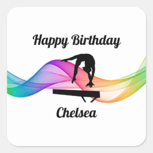 Gymnastics Balance Beam Swirl Birthday Stickers