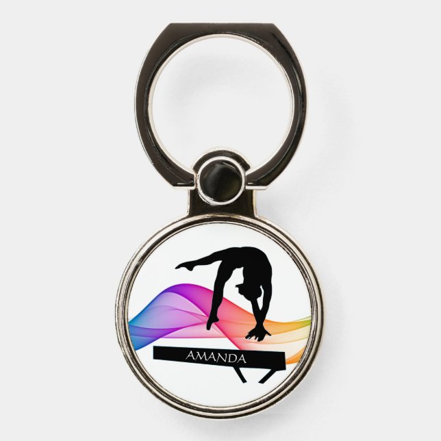 Gymnastics Balance Beam Swirl Personalized Phone Ring Stand (Front)