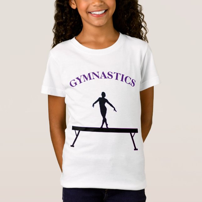 Gymnastics Balance Beam w/ Name Girls T-Shirt (Front)