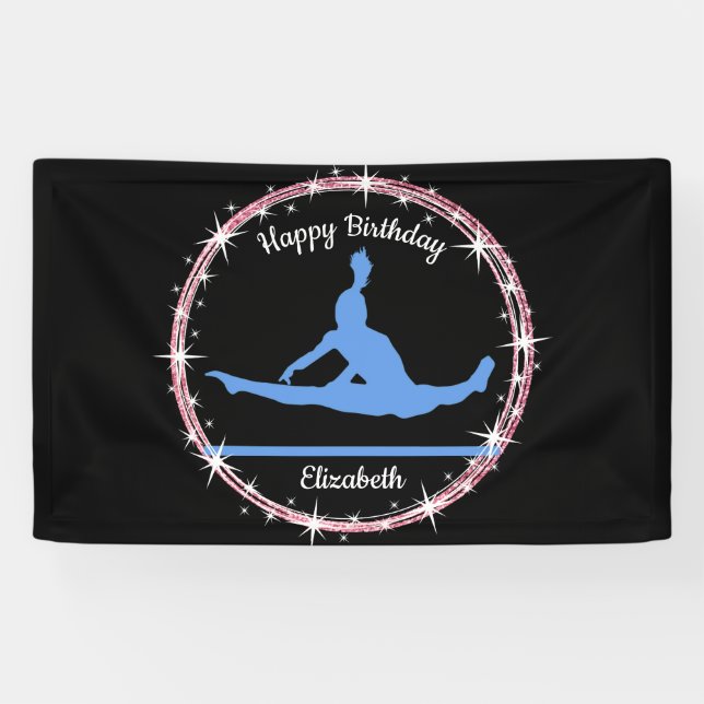 Gymnastics Bars Birthday in Blue and Black   Banner (Horizontal)