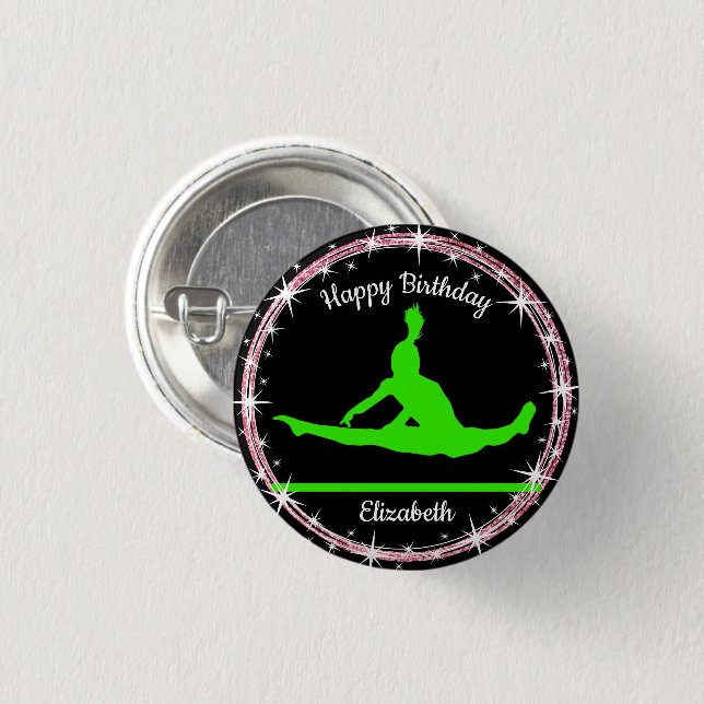 Gymnastics Bars Birthday in Lime Green and Black  Button (Front & Back)