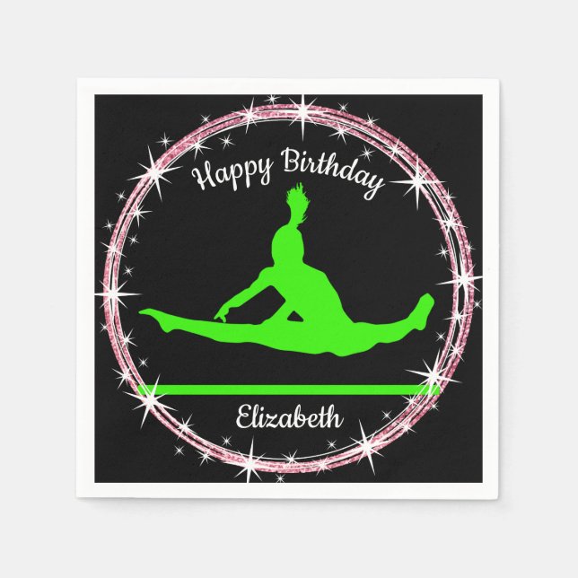 Gymnastics Bars Birthday in Lime Green and Black   Napkins (Front)
