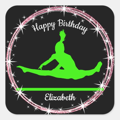 Gymnastics Bars Birthday in Lime Green and Black   Square Sticker