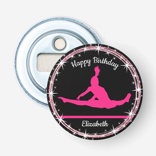 Gymnastics Bars Birthday in Pink and Black   Bottle Opener (Front)