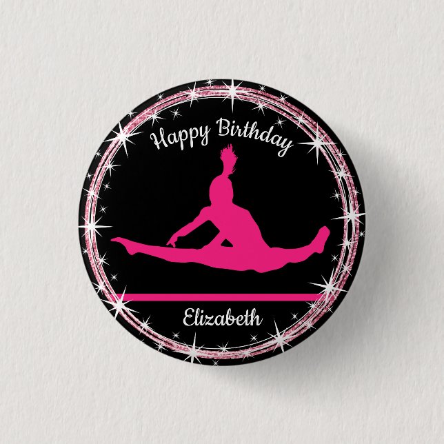Gymnastics Bars Birthday in Pink and Black    Button (Front)
