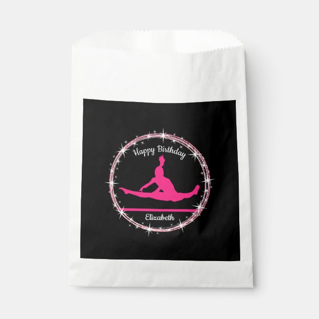 Gymnastics Bars Birthday in Pink and Black  Favor Bag (Front)