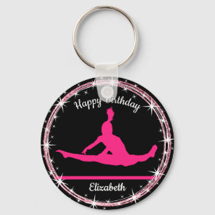 Gymnastics Bars Birthday in Pink and Black Keychain