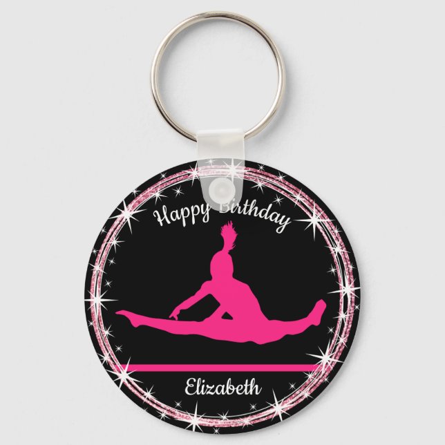 Gymnastics Bars Birthday in Pink and Black    Keychain (Front)