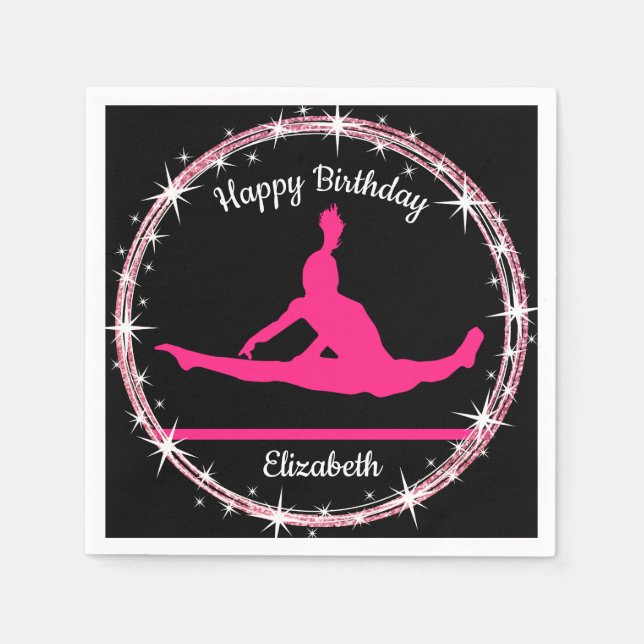 Gymnastics Bars Birthday in Pink and Black  Napkins (Front)