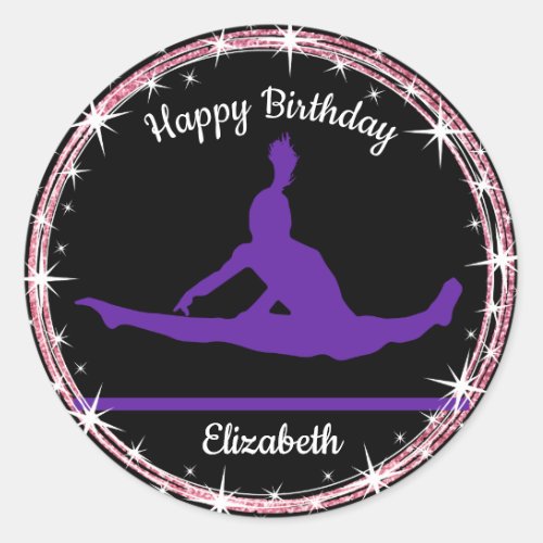 Gymnastics Bars Birthday in Purple and Black  Classic Round Sticker