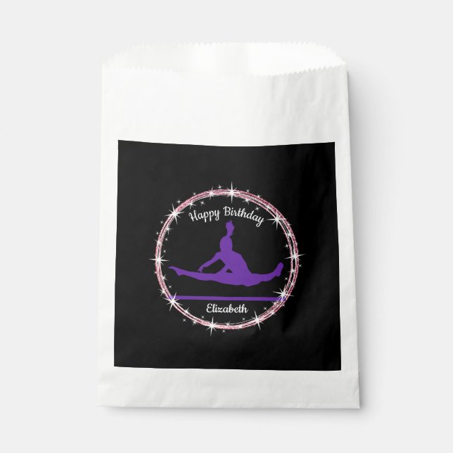 Gymnastics Bars Birthday in Purple and Black   Favor Bag (Front)
