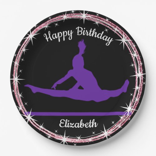 Gymnastics Bars Birthday in Purple and Black Paper Plates