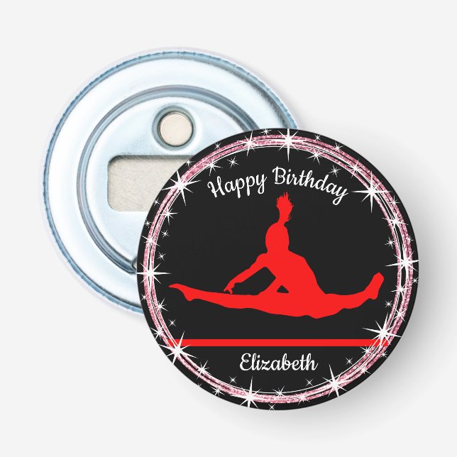 Gymnastics Bars Birthday in Red and Black    Bottle Opener (Front)