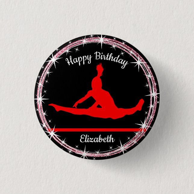 Gymnastics Bars Birthday in Red and Black  Button (Front)