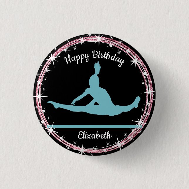 Gymnastics Bars Birthday in Teal and Black    Button (Front)