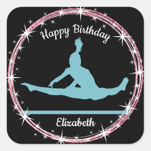 Gymnastics Bars Birthday in Teal and Black    Square Sticker
