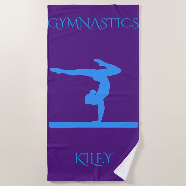 Gymnastics beach towel.  Personalized name. Beach Towel (Front)