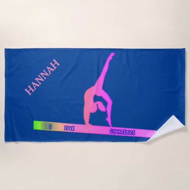 GYMNASTICS beach towel.  Personalized name. Towel (Front)