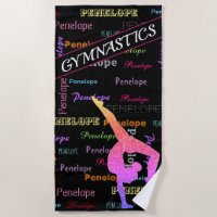 Gymnastics Beach Towel with Gymnast Name All Over