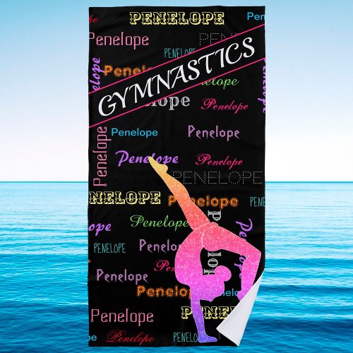 Gymnastics Beach Towel with Gymnast Name All Over