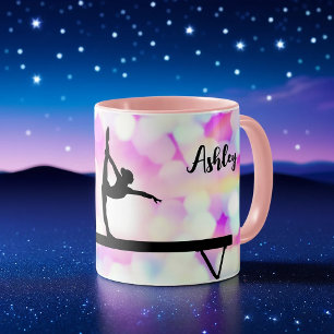 Gymnastics Beam Bokeh Mug with Name for Gymnast