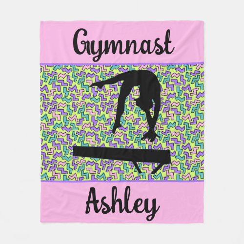 Gymnastics Beam Girl Groovy Retro Personalized  Fleece Blanket