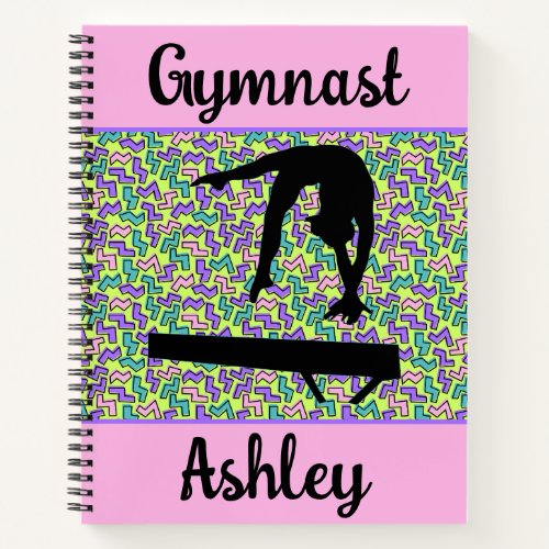 Gymnastics Beam Girl Groovy Retro Personalized  Notebook