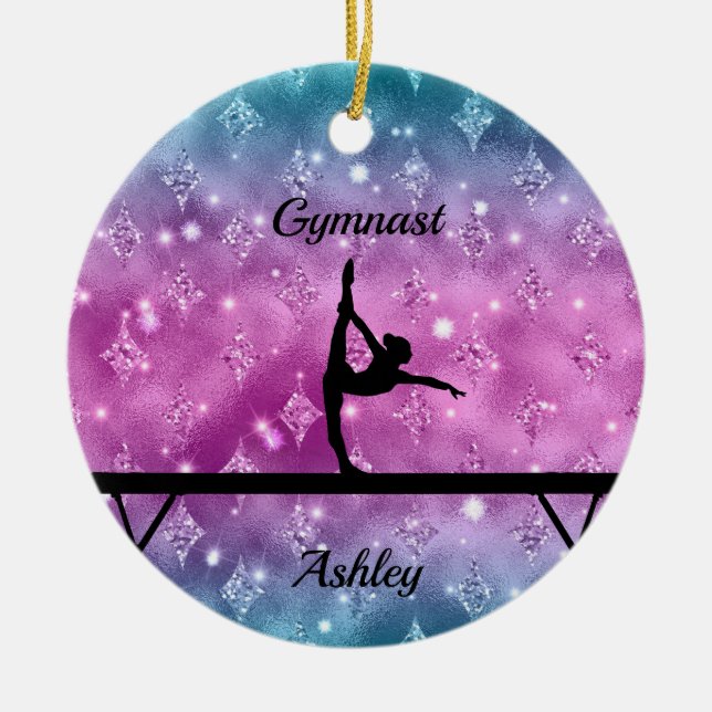 Gymnastics Beam Glam  Ceramic Ornament (Front)