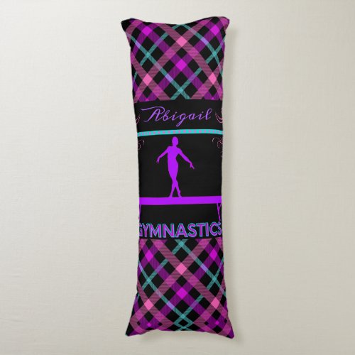 Gymnastics Beam Pink Purple Teal Tartan   Body Pillow