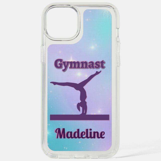 Gymnastics Beam Purple w/ Name of Gymnast Speck iPhone Case (Front)