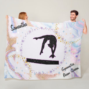 Gymnastics Beam Queen Glitter Watercolor Abstract Fleece Blanket