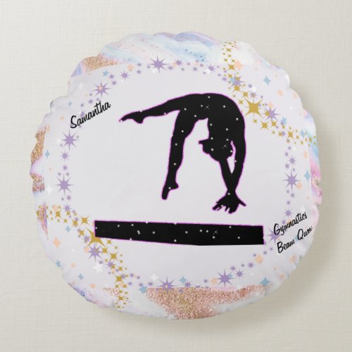 Gymnastics Beam Queen Glitter Watercolor Abstract Round Pillow