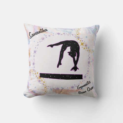 Gymnastics Beam Queen Glitter Watercolor Abstract  Throw Pillow
