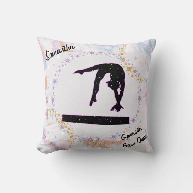 Gymnastics Beam Queen Glitter Watercolor Abstract  Throw Pillow (Front)