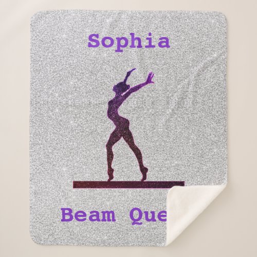 Gymnastics Beam Queen Purple  Silver Sherpa Blanket