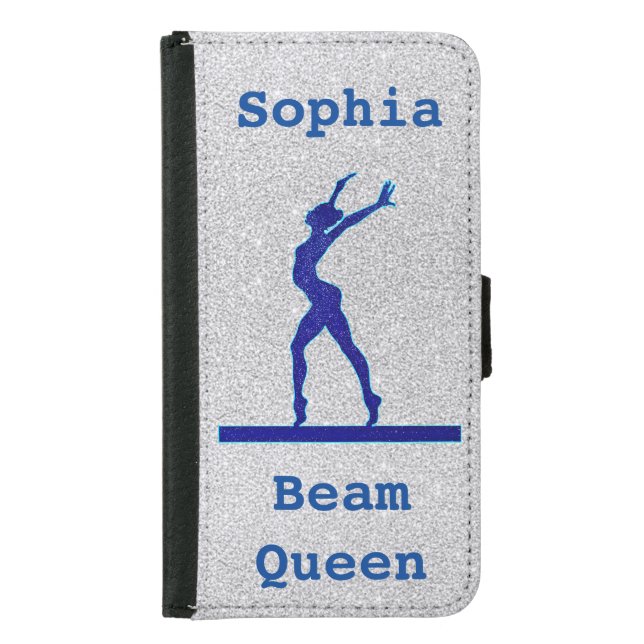 Gymnastics Beam Queen Silver & Blue Wallet Case (Front)