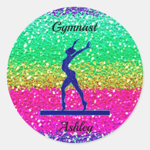 Gymnastics Beam Sparkle Classic Round Sticker