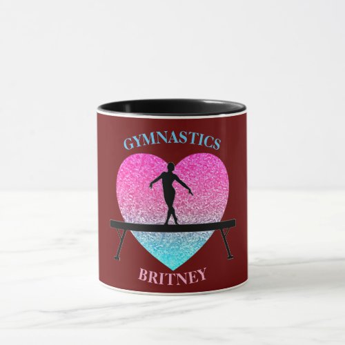 Gymnastics Beam Sparkle Heart Burgundy Mug