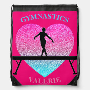 Gymnastics Beam Sparkle Heart Drawstring Bag
