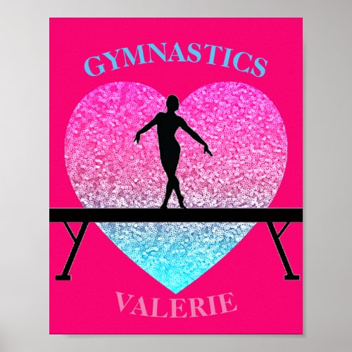 Gymnastics Beam Sparkle Heart   Poster