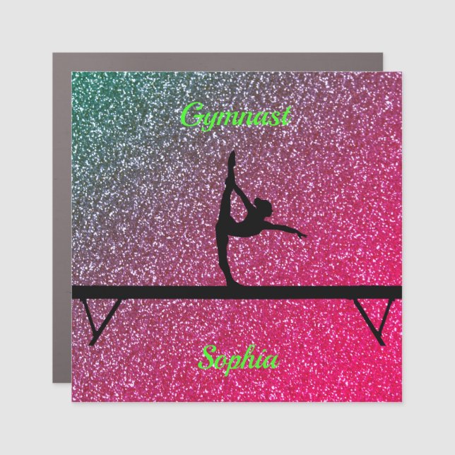 Gymnastics Beam Watermelon Sparkle Car Magnet (Front)