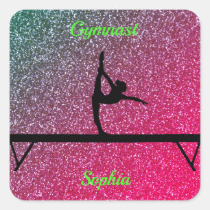 Gymnastics Beam Watermelon Sparkle Square Sticker