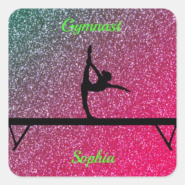 Gymnastics Beam Watermelon Sparkle Square Sticker (Front)