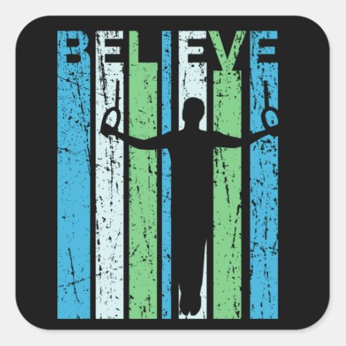 Gymnastics Believe Male Gymnast Retro Style Square Sticker