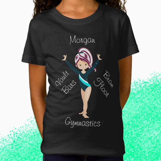Gymnastics Berry Stripe, Brown Eyes, Teal Leotard  T-Shirt (Creator Uploaded)