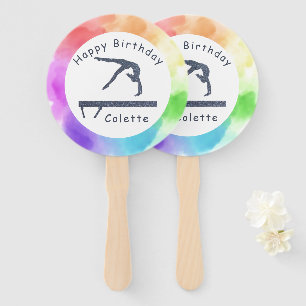 Gymnastics Birthday Balance Beam Watercolor Splash Hand Fan