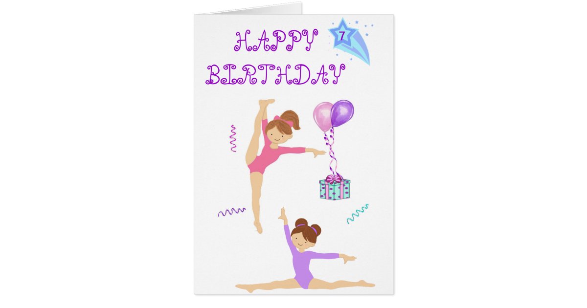 Gymnastics birthday card personalized | Zazzle